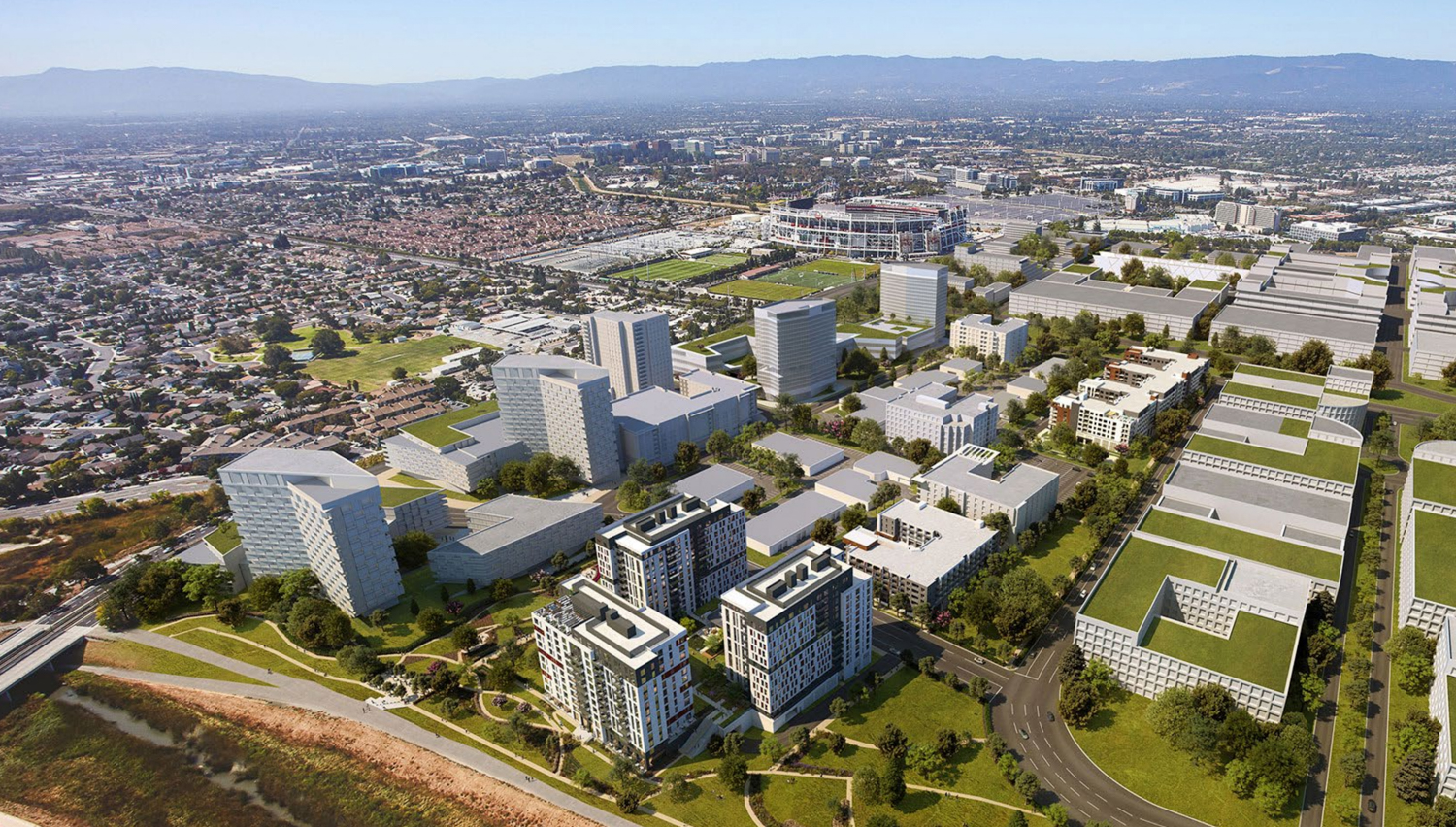 Tasman East Specific Plan, with 2200 Calle De Luna in the foreground, rendering courtesy KTGY