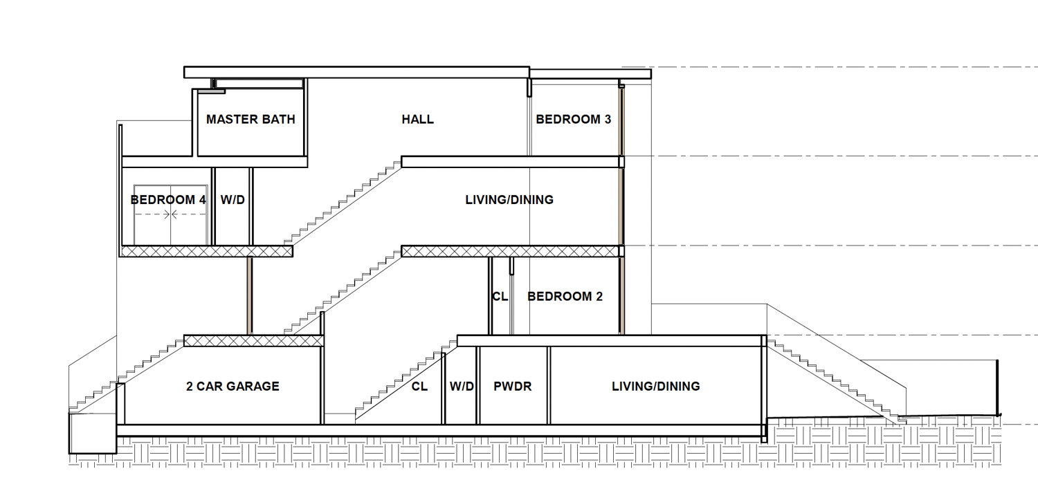2967 23rd Street cross-section elevation, design by Winder Gibson Architects