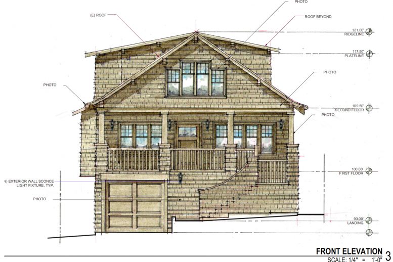 Front elevation of 369 MacArthur Boulevard, drawing by AB Design Studio