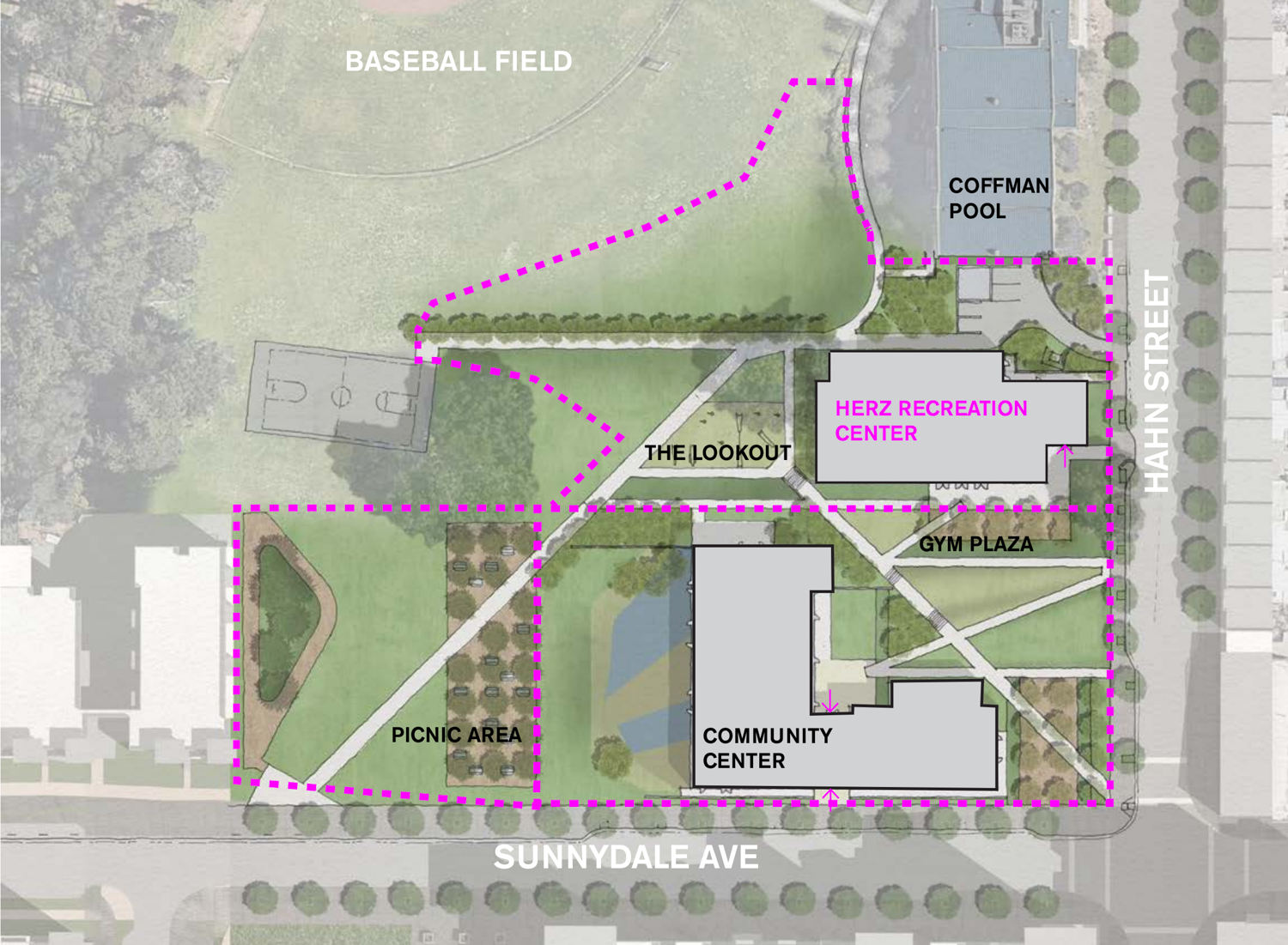 Herz Recreation Center site plan, design by Leddy Maytum Stacy Architects