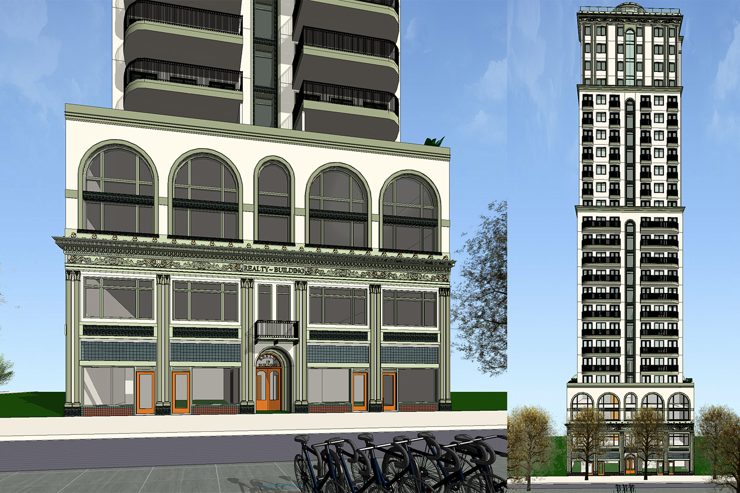 19 North 2nd Street podium on left, tower to the right, image courtesy Anderson Architects