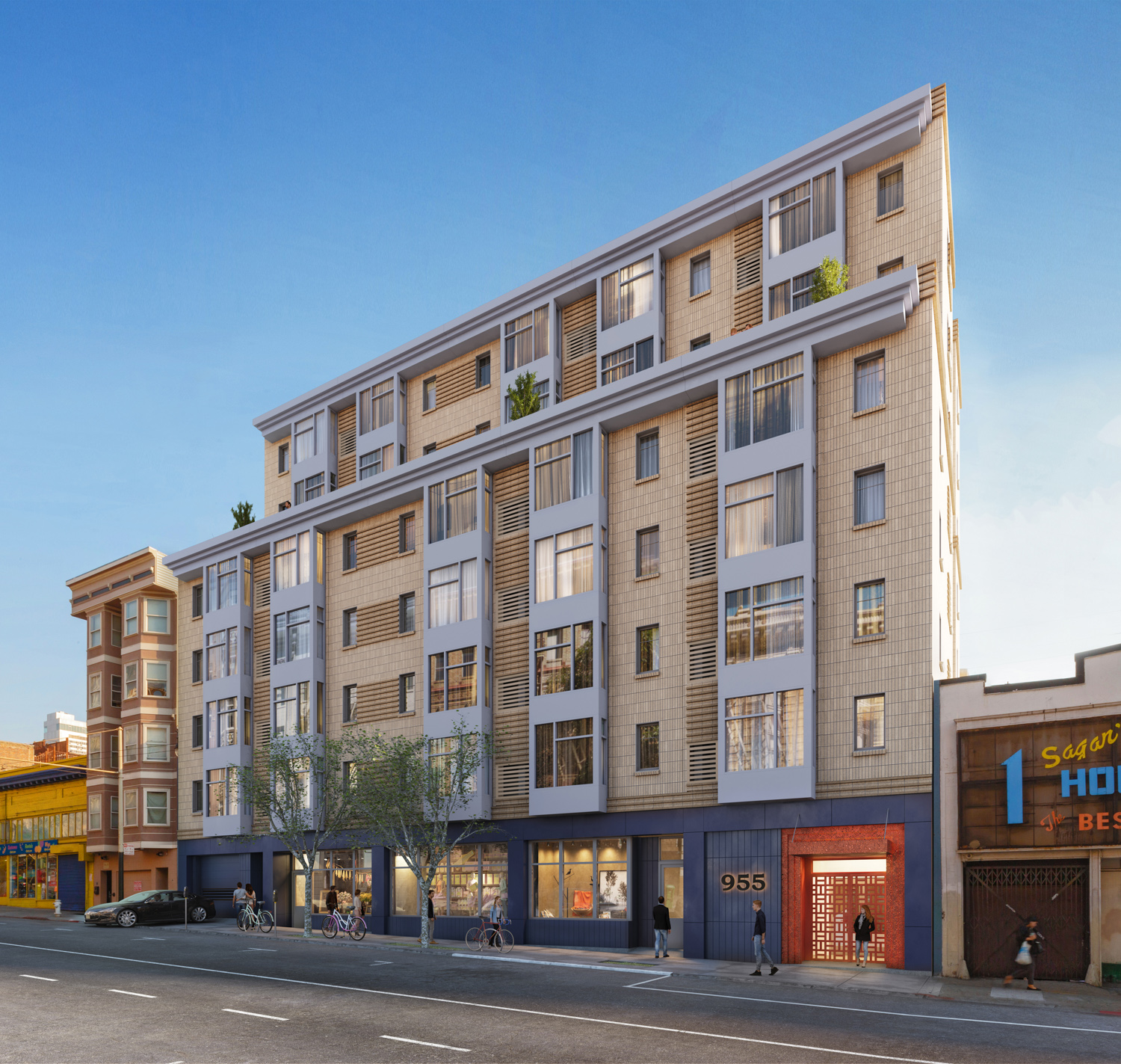 955 Post Street from Street View, rendering by Transparent House with Page & Turnbull