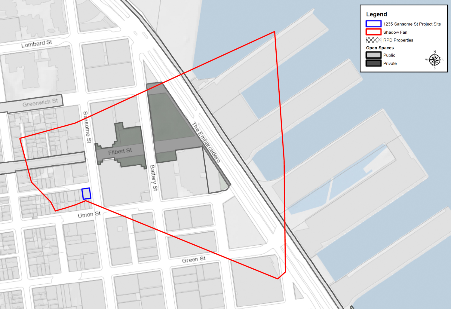 A shadow study for 1235 Sansome Street, courtesy city planning documents