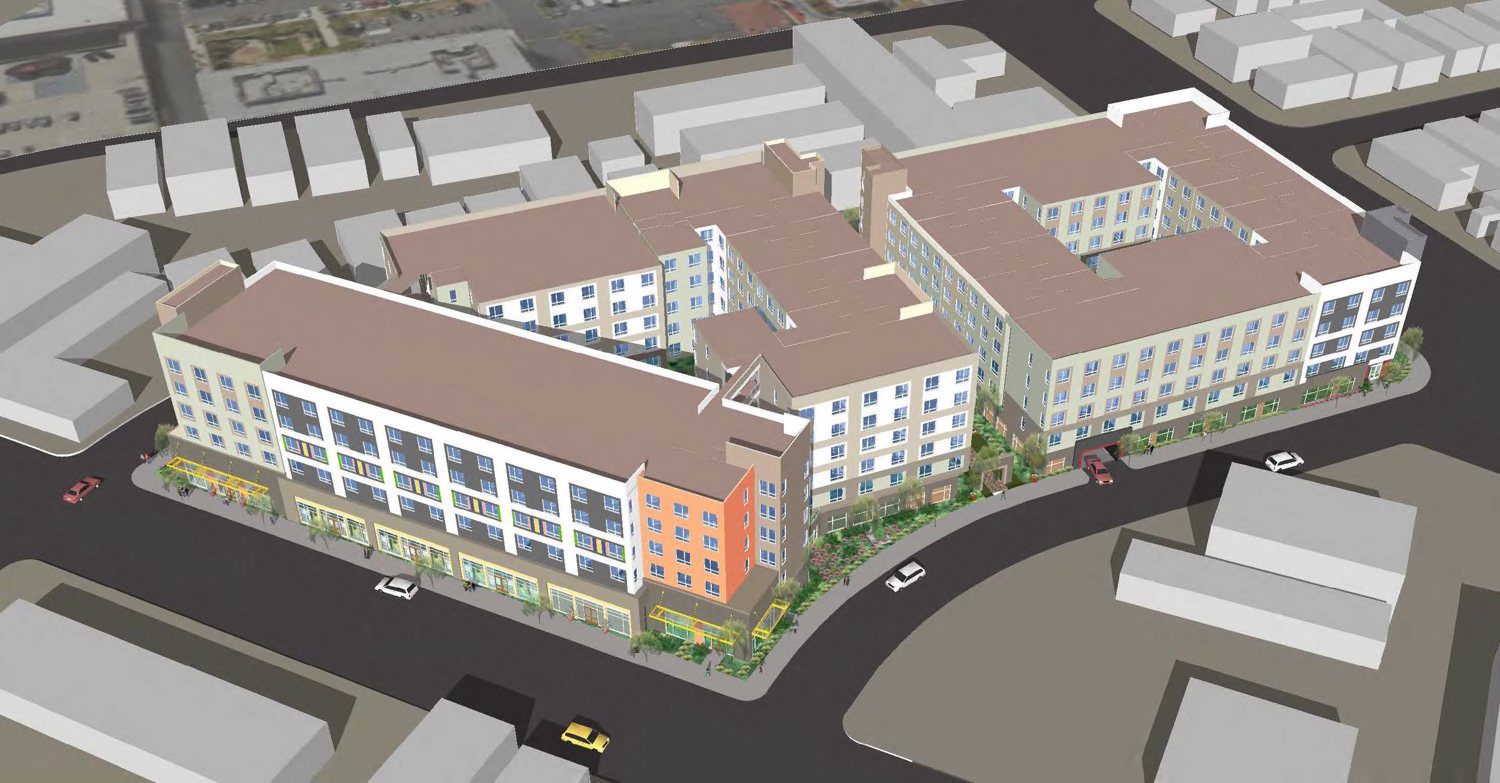Northwest aerial view of 6733 Foothill Boulevard, rendering by AO Architects