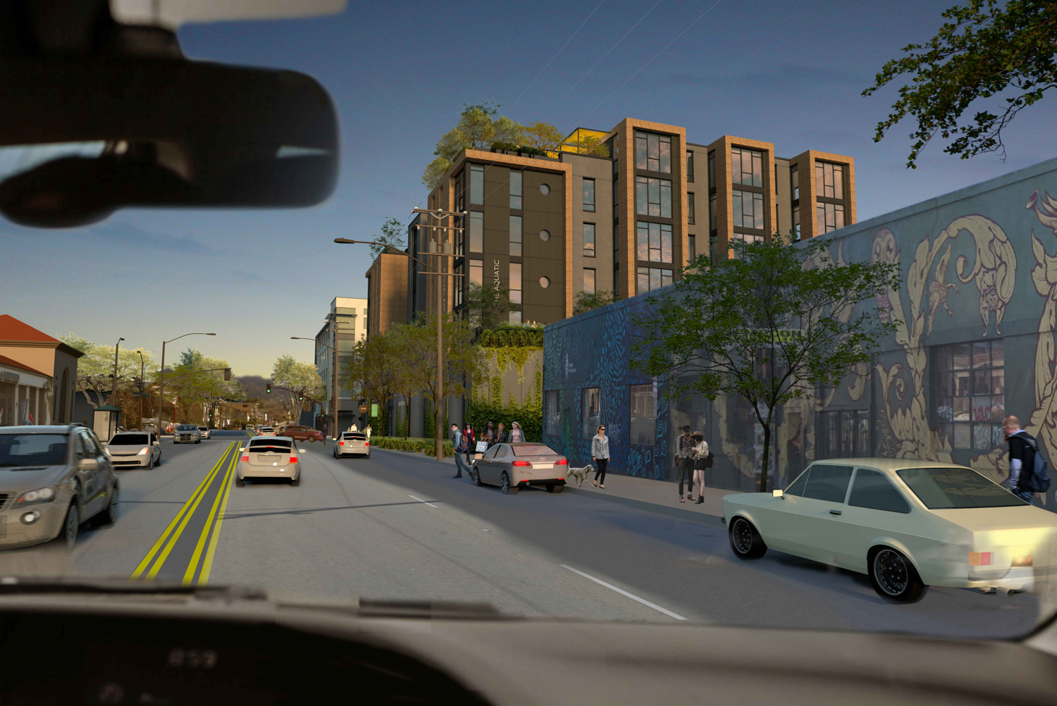 3000 San Pablo Avenue looking east down Ashby, rendering by Trachtenberg Architects