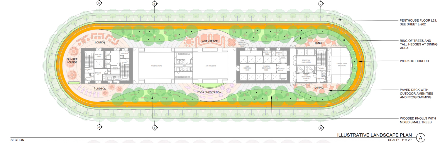 35 South 2nd Street 22nd level landscaping plan, elevation by Bjarke Ingels Group