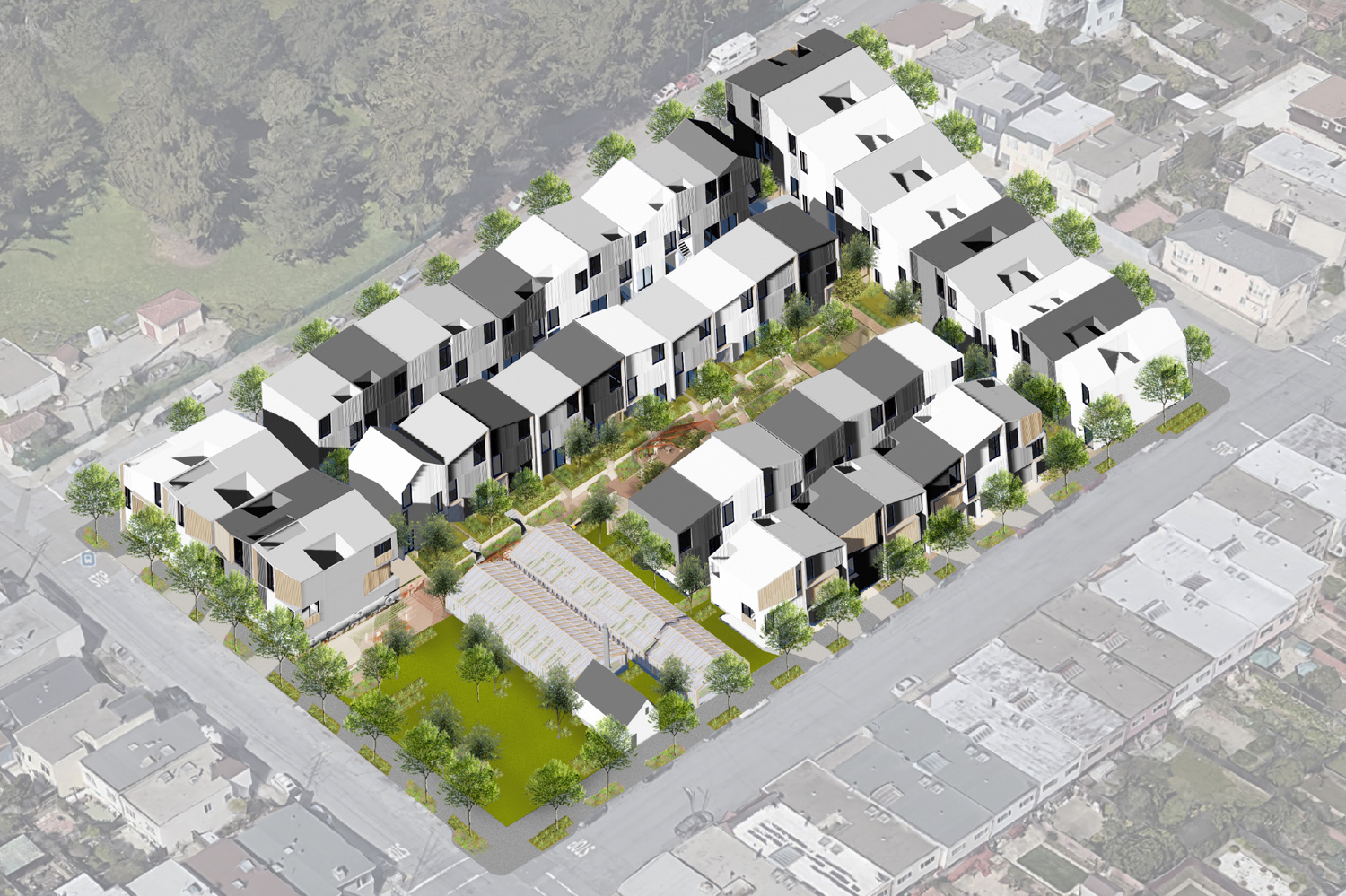 770 Woolsey Street site plan, rendering by Iwamotoscott Architecture