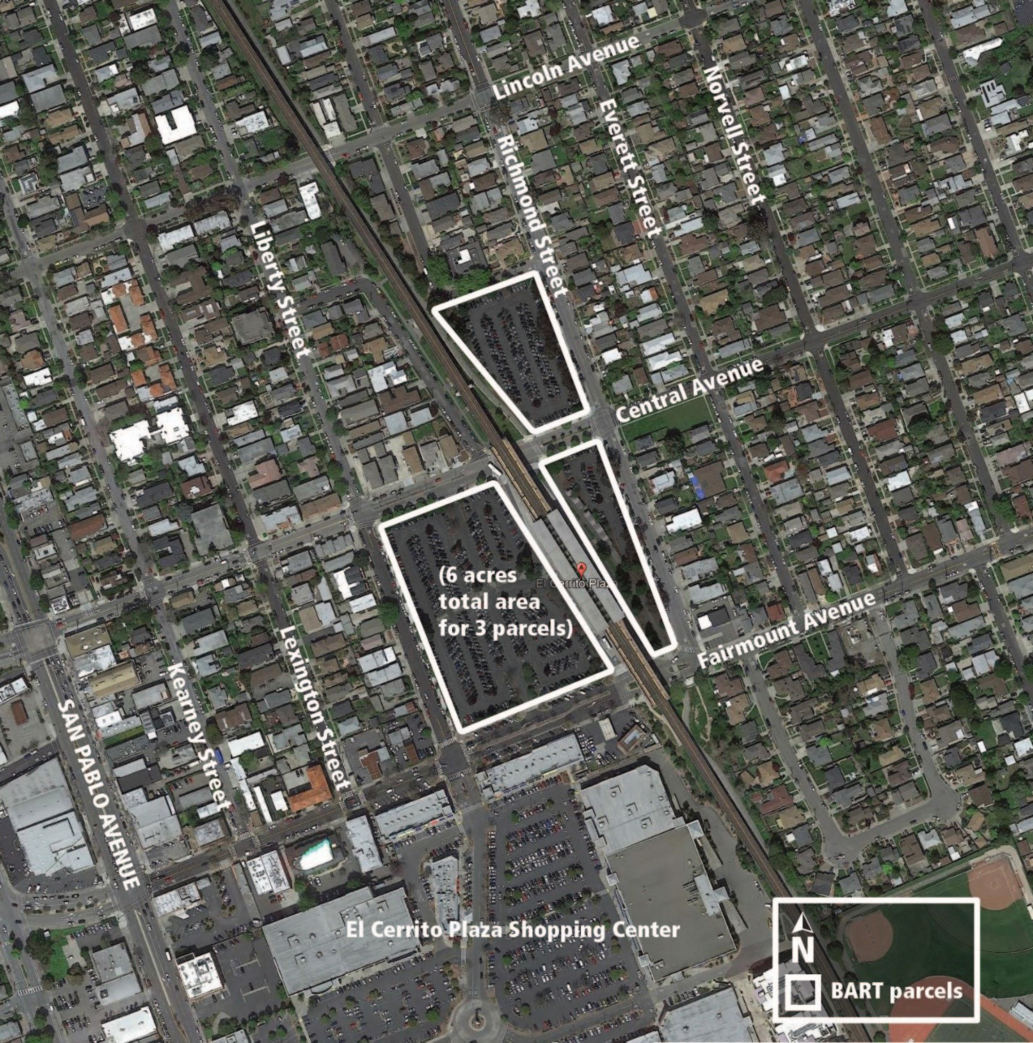 El Cerrito Plaza development site overview, image courtesy BART