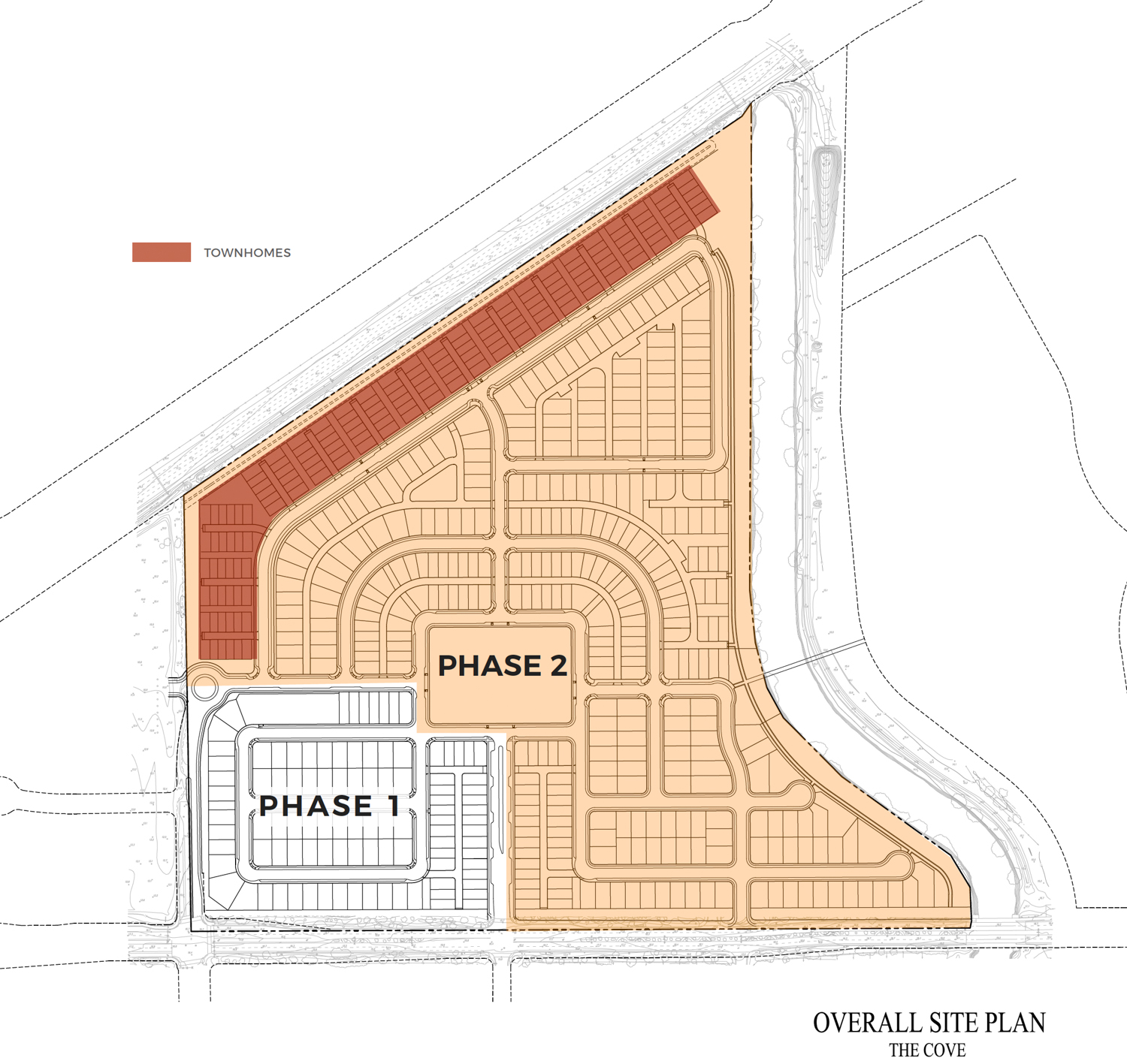 The Cove masterplan, with the Edgeview townhouses highlighted in darker orange