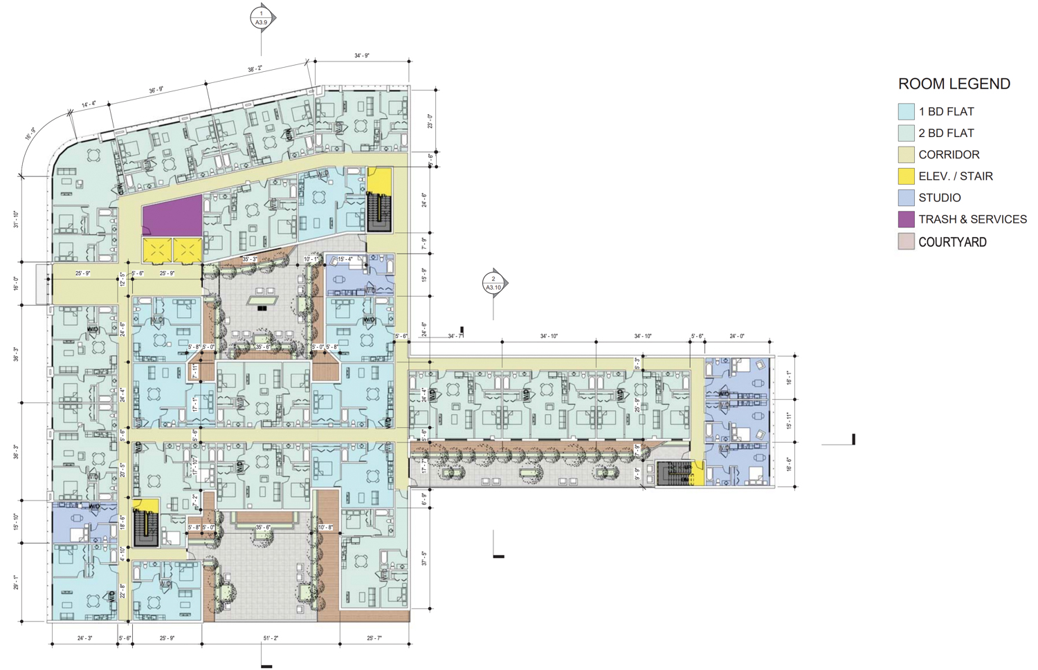 2176 and 2150 Kittredge Street second-level floor plan, rendering design by Kava Massih Architects