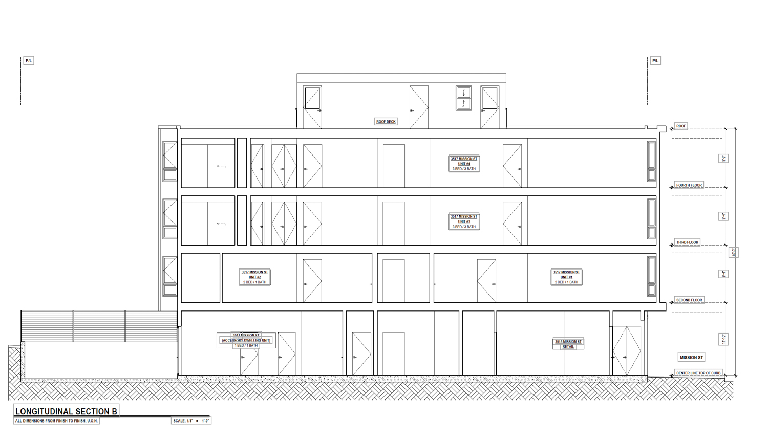 3515 Mission Street longitudinal section, rendering by Schaub Ly Architects