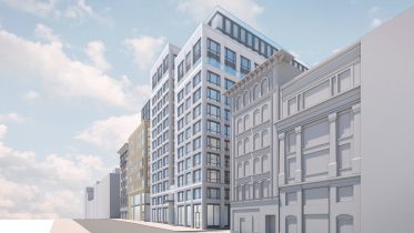 450 O'Farrell Street facade update, design by Gensler