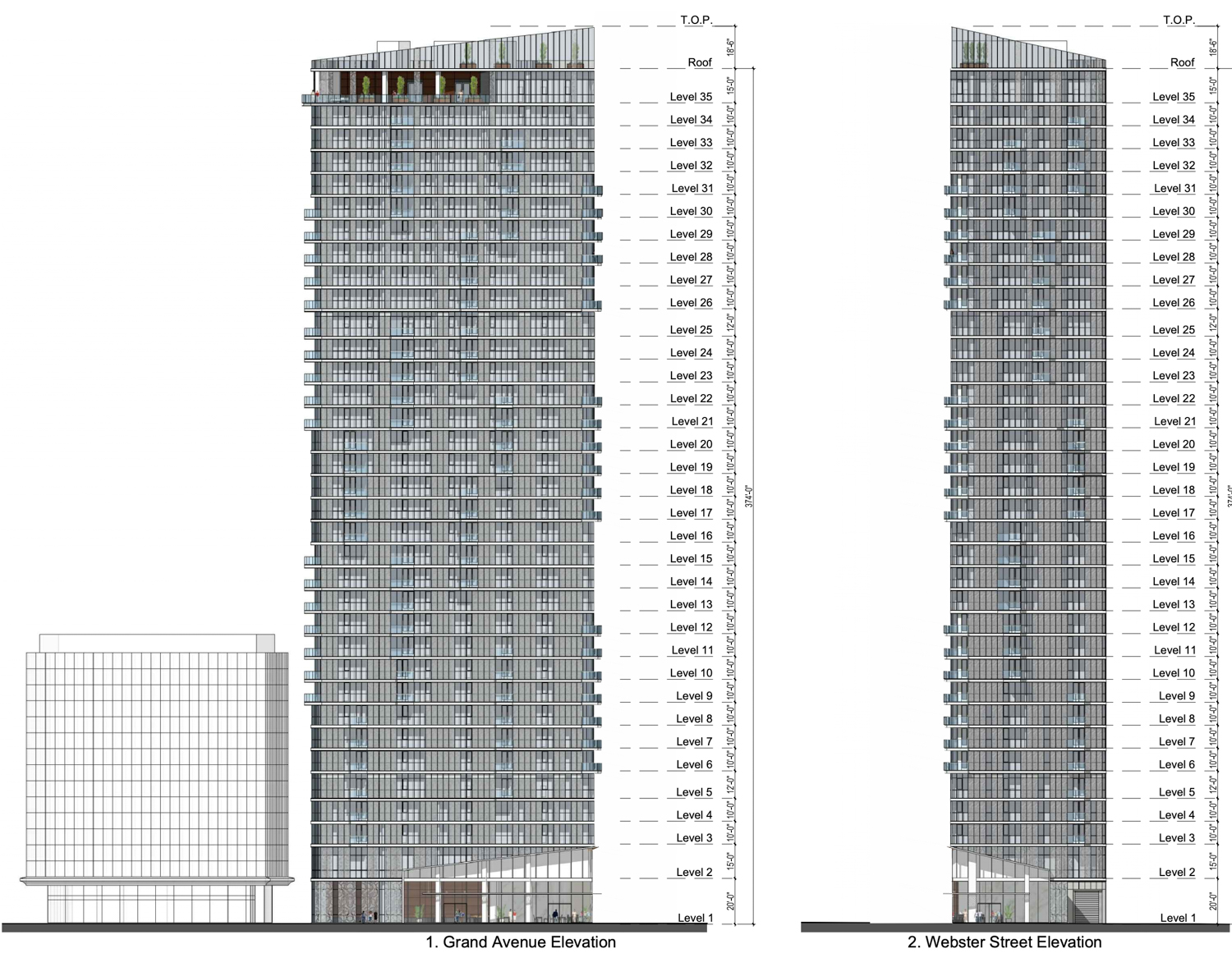 88 Grand Avenue vertical elevations, rendering by KTGY Architecture and Planning