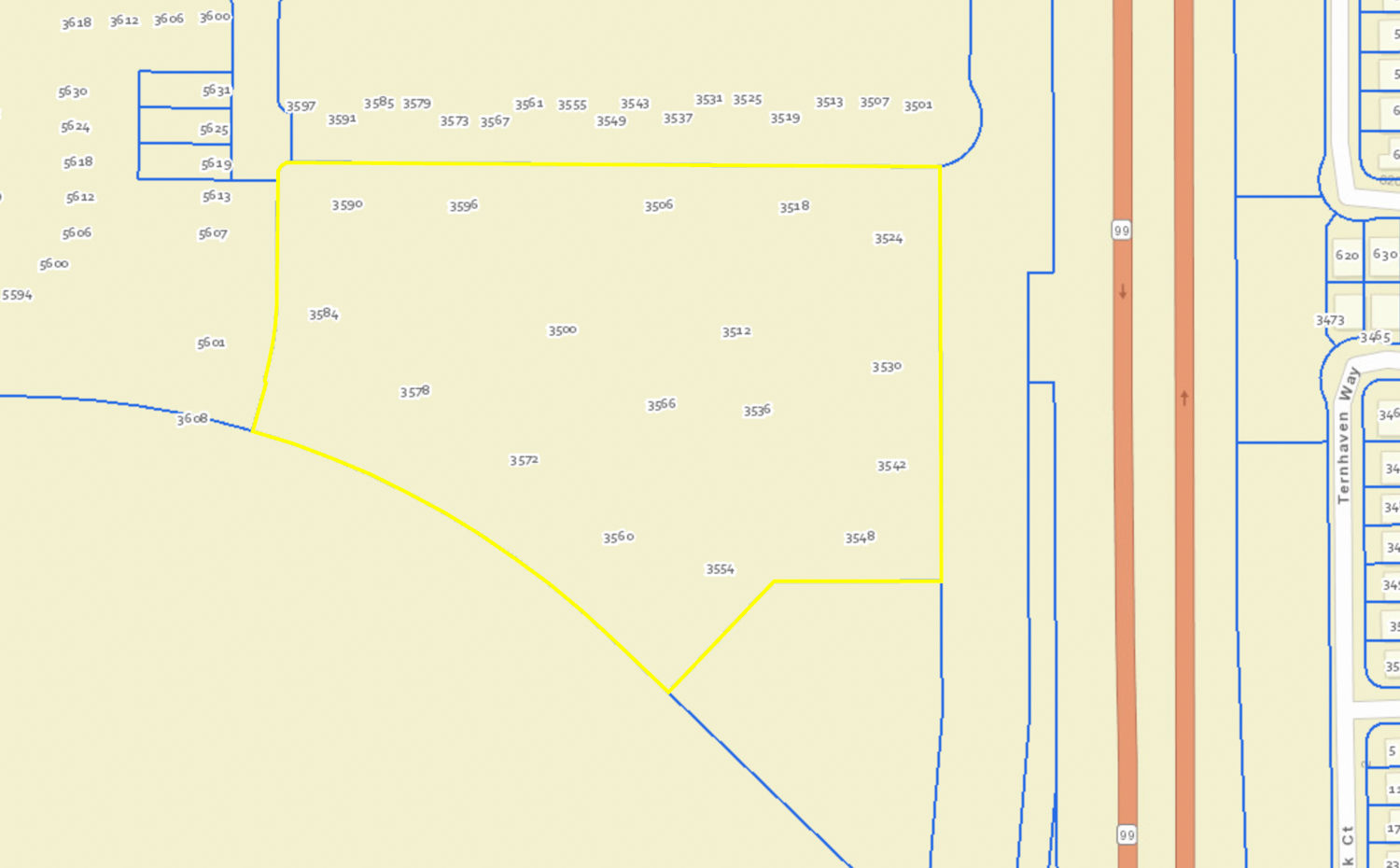 Northlake senior housing parcel location outlined in yellow, image courtesy the Sacramento Government