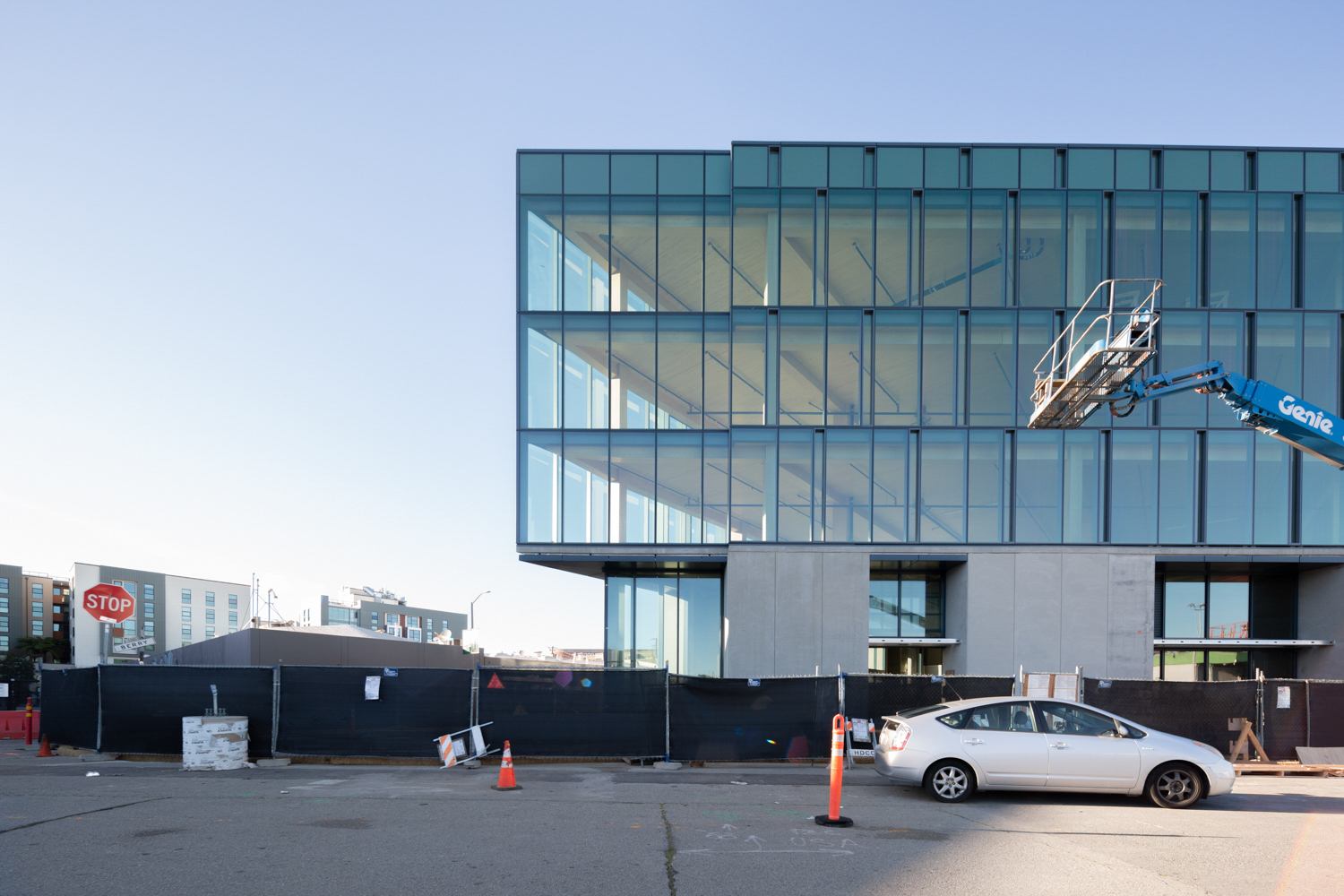 1 De Haro Street curtain wall facade, with the cross laminated timber ceiling visible, image by Andrew Campbell Nelson