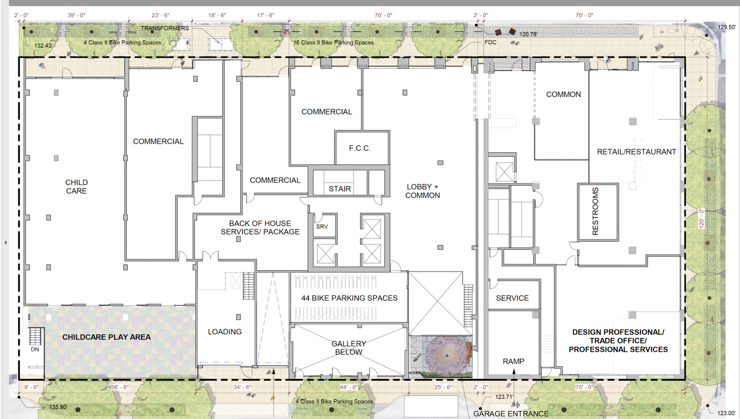 1101-1123 Sutter Street street-level floor plan, drawing by David Baker Architects