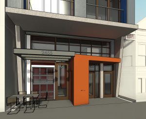 2455 Harrison Street entry view, rendering by Kerman Morris Architects
