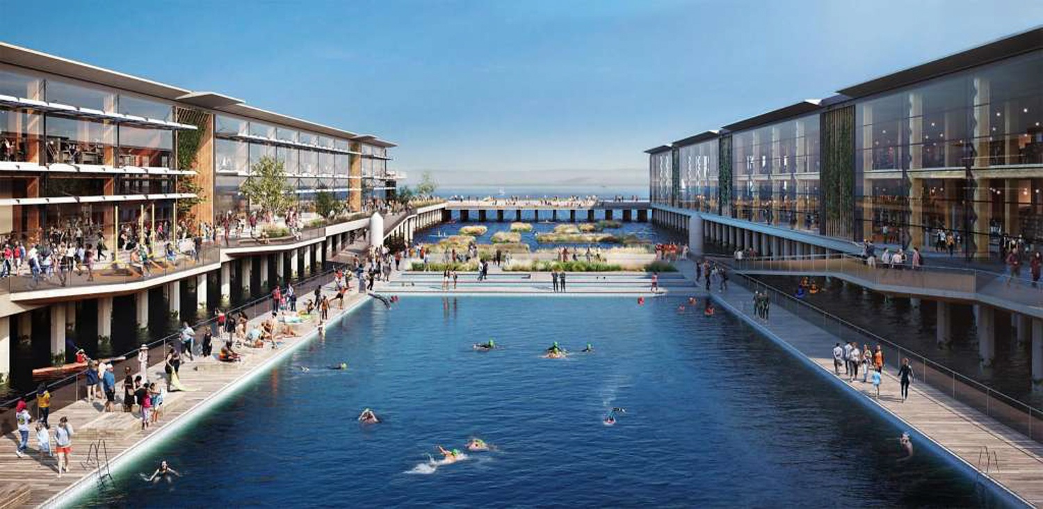 Piers 30-32 redevelopment swimming pool, rendering by Steelblue for Strada Investment Group