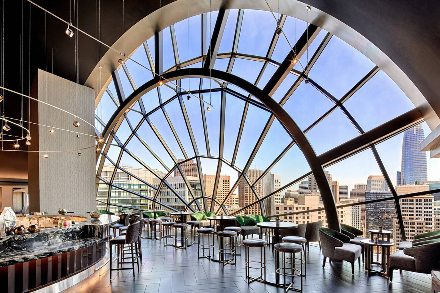 The skyview lounge at the Marriott Marquis at 55 Fourth Street, image via Marriott