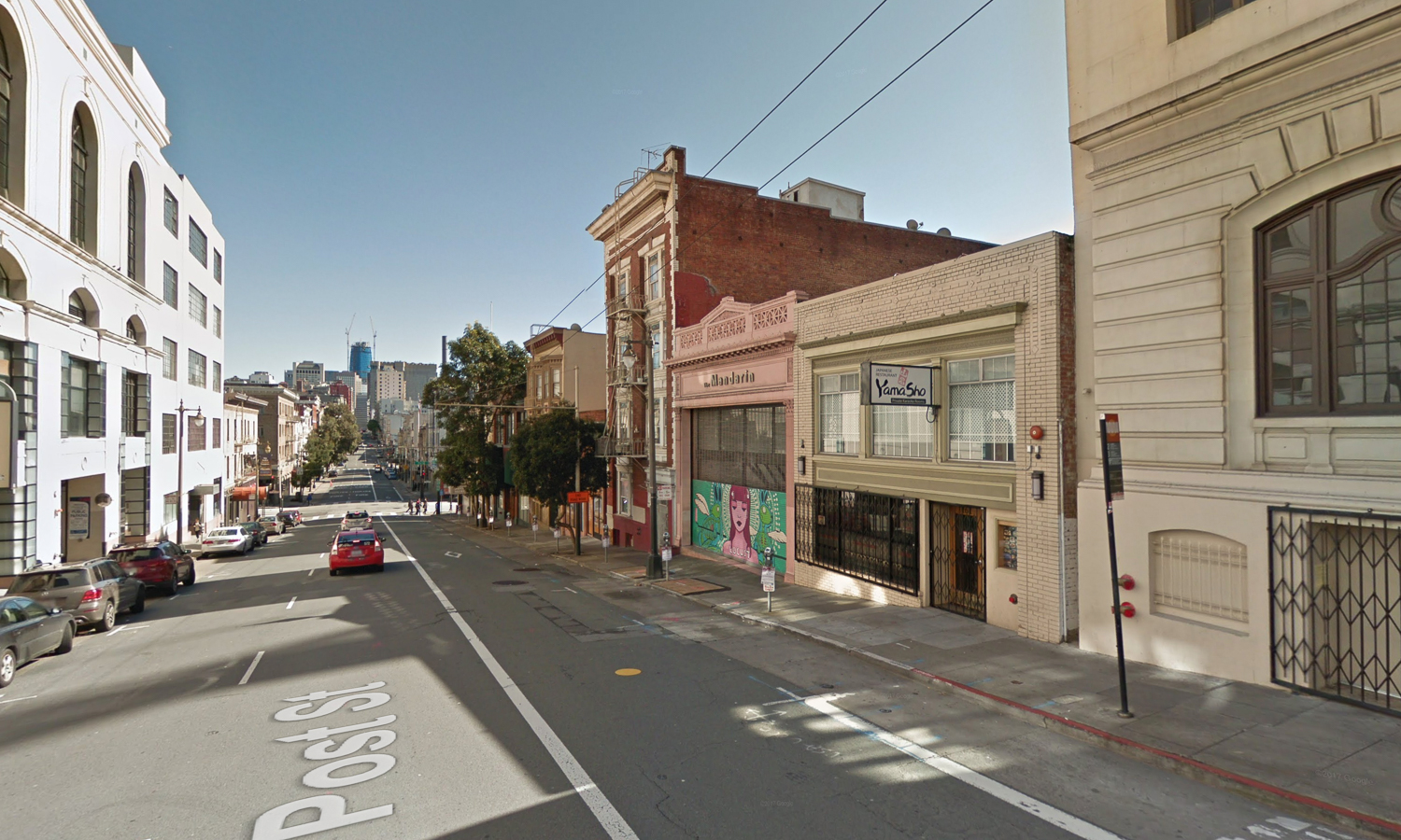 1161 Post Street looking east toward the Salesforce under construction circa 2017, image via Google Street View