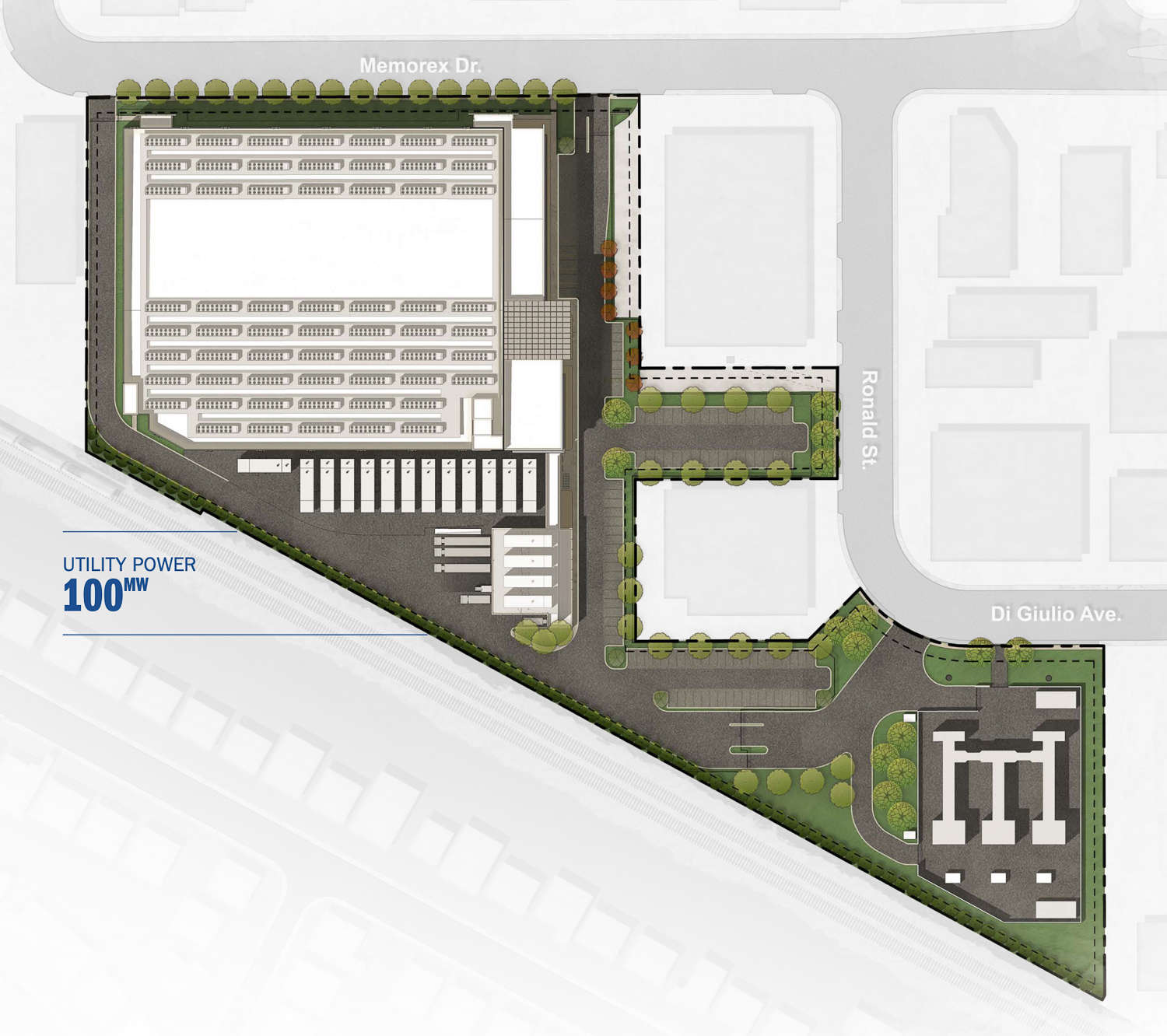 1200 Memorex Drive SVY03 Data Center birds eye view, illustration published by Stack Infrastructure