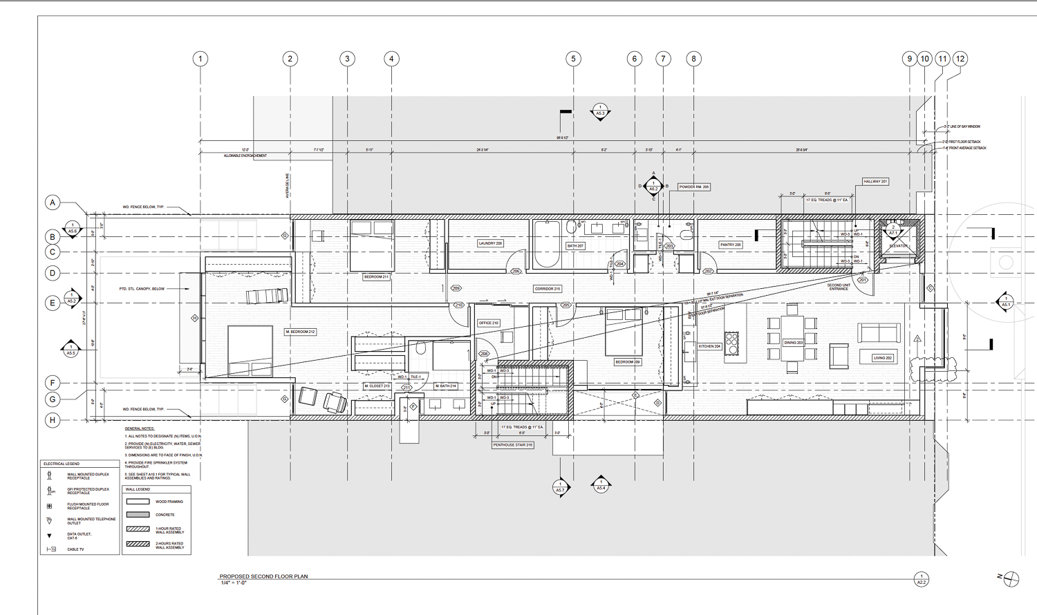 1336 Chestnut Street second level floor plan, drawing by Michael Hennessey Architecture