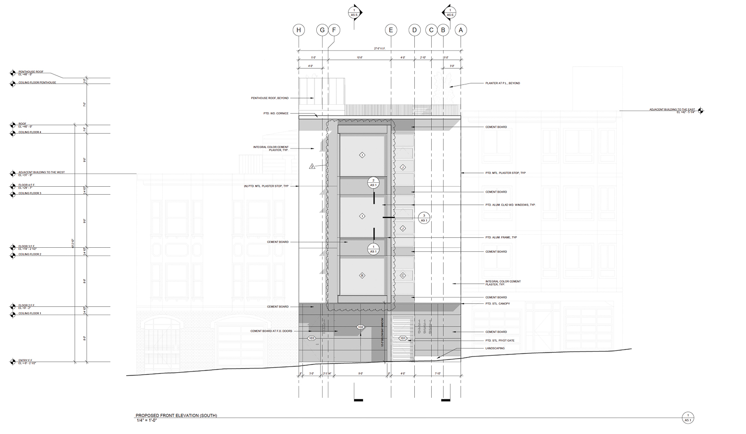 1336 Chestnut Street vertical plan, elevation by Michael Hennessey Architecture