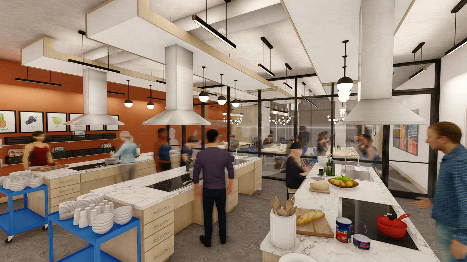 1500 15th Street communal kitchen and dining area, rendering by Prime Design