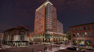 2129 Shattuck Avenue nighttime view from the February 2021 signage design review, design by JRDV Architects