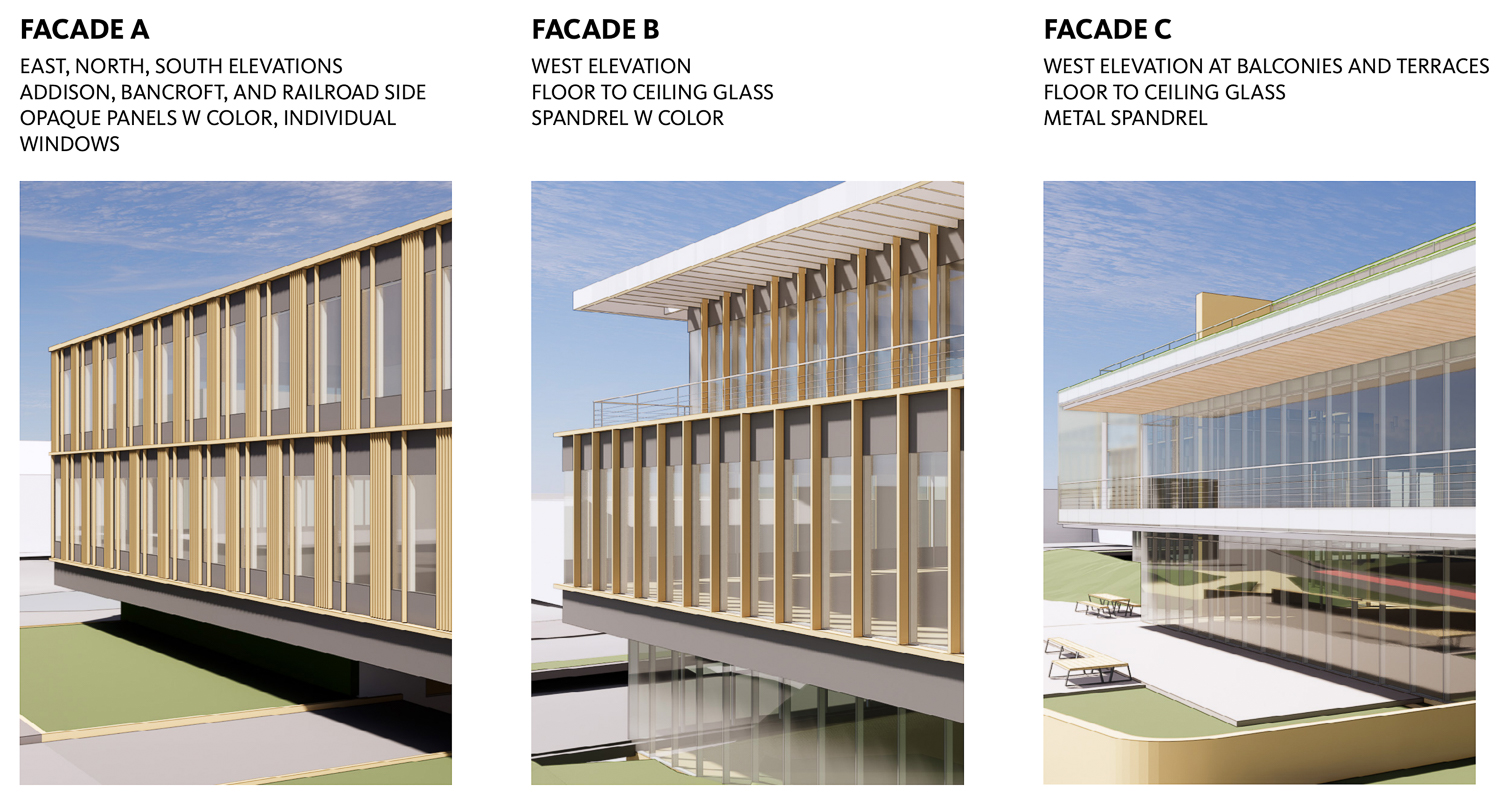 600 Addison Street facade design options, design by Gensler