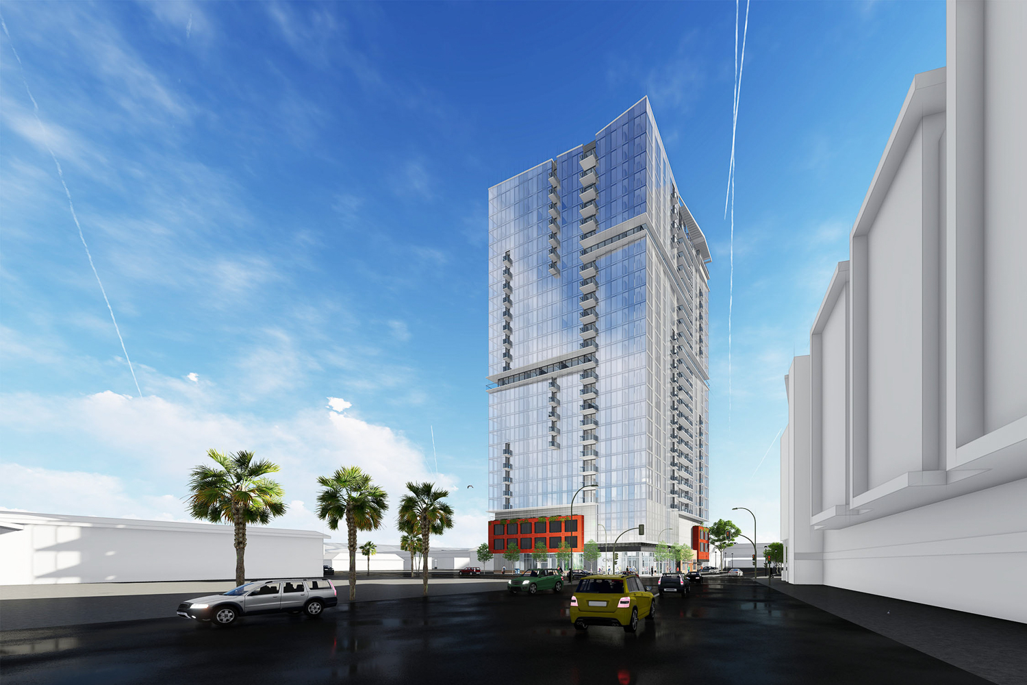 600 South 1st Street Garden Gate tower street view, rendering by C2K Architecture