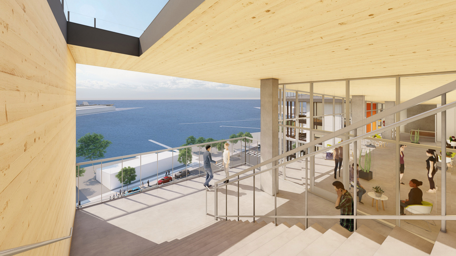 Block 9A design at 400 China Basin Street eighth floor terrace with view, rendering by Mithun