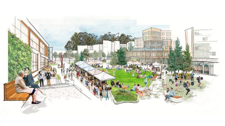 Stonestown Mall plaza, illustration courtesy Brookfield