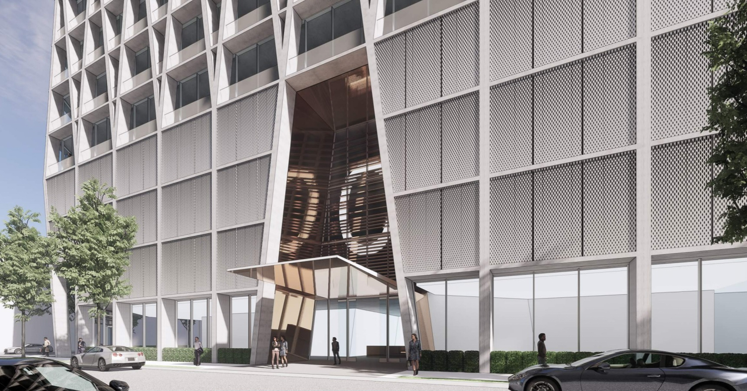 The Carlysle at 51 Notre Dame Avenue residential entry, rendering courtesy CBRE and Acquity Realty