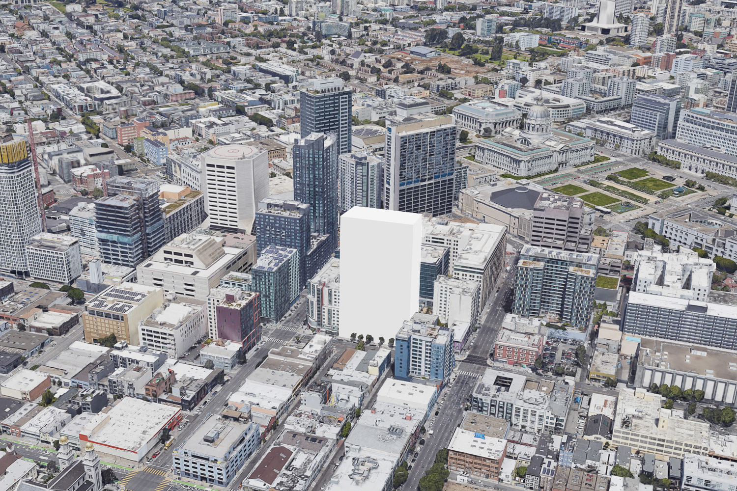 1338-1370 Mission Street estimated form generated by SFYIMBY, image via Google Satellite