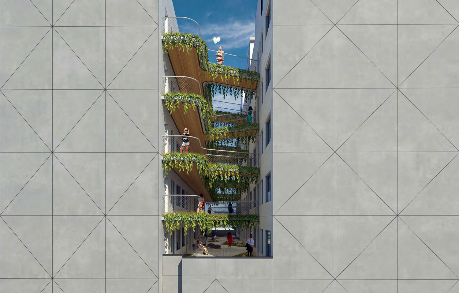 419 4th Street skybridge separation the upper levels, rendering by Lowney Architecture