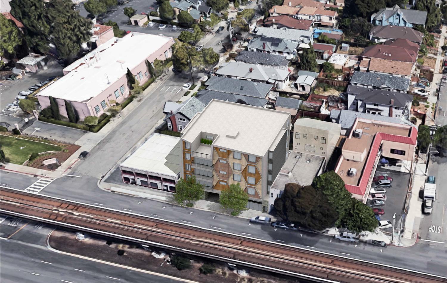 5622 Martin Luther King Jr aerial view, rendering by Gunkel Architecture