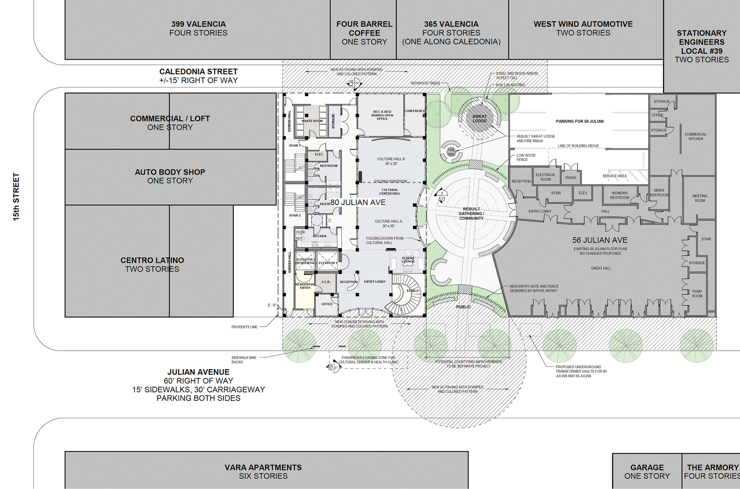 80 Julian Avenue ground level site plan, illustration by Pyatok