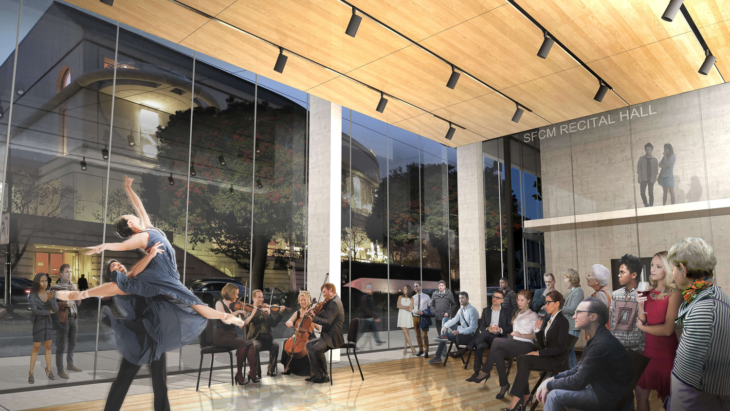 The Bowes Center at 200 Van Ness Avenue recital hall, rendering by Mark Cavagnero Associates