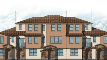 Tuscan Elevation six-plex front (top) and (rear) view, design by BSB Design