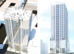 2305 Webster Street view of east facade (left) and view north on Webster (right) , rendering by Ankrom Moisan Architects