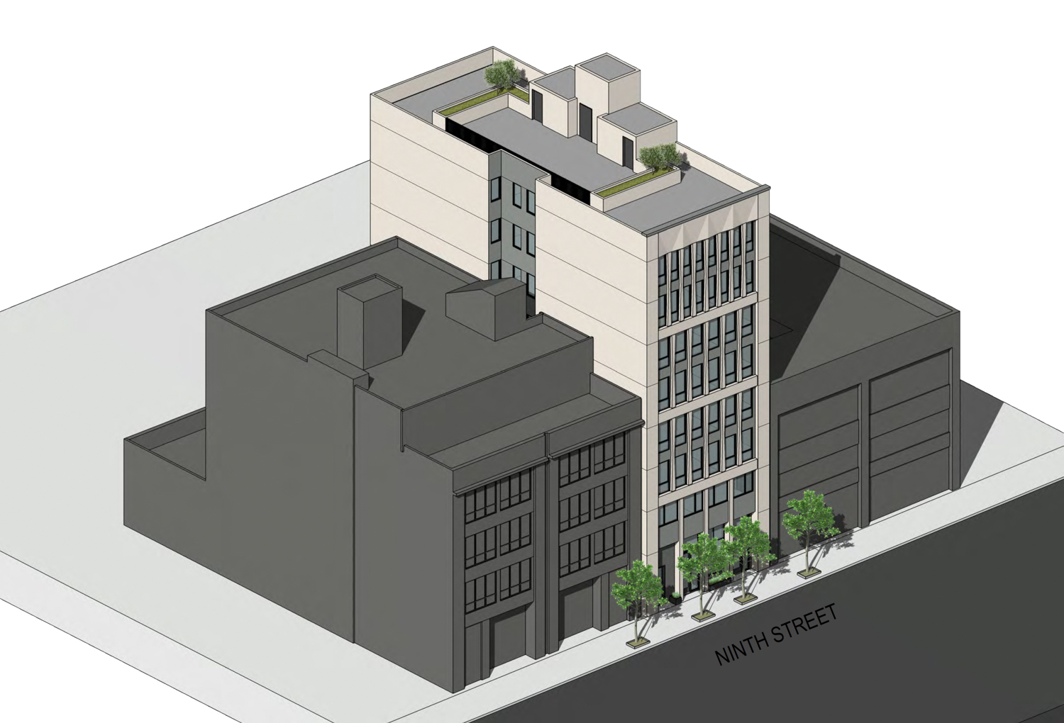 244 9th Street aerial view, rendering by SIA Consulting