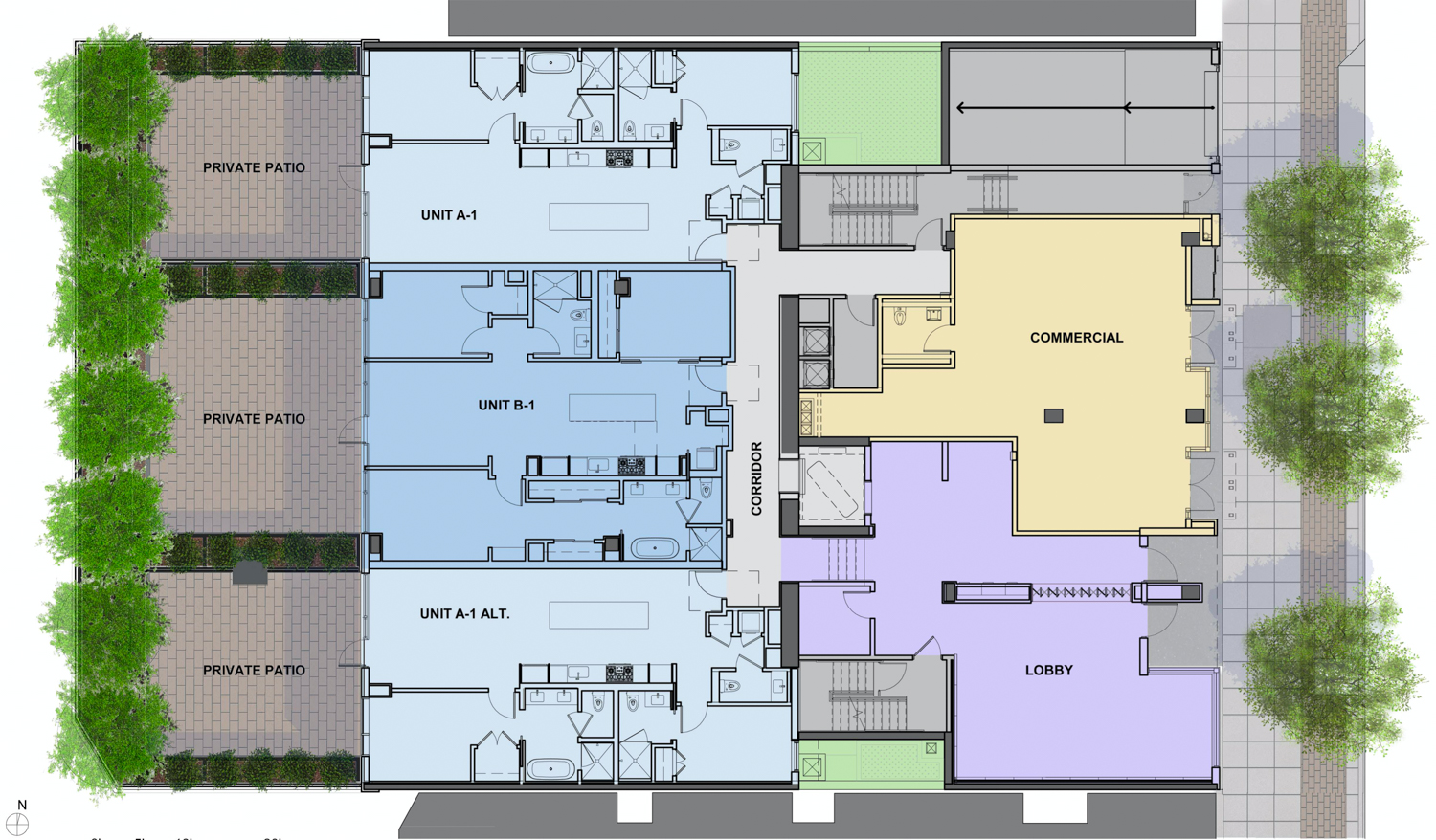 2525 Van Ness Avenue ground level floorplan, image via Handel Architects