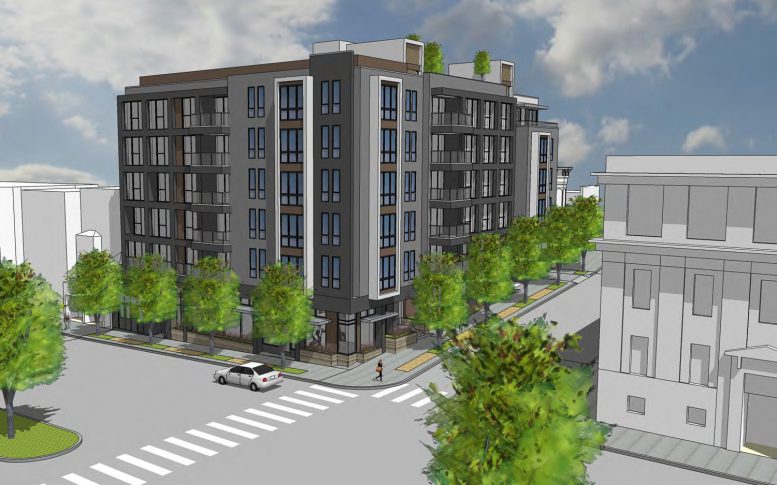 2800 Geary Boulevard corner view, rendering via ELEVATIONarchitects
