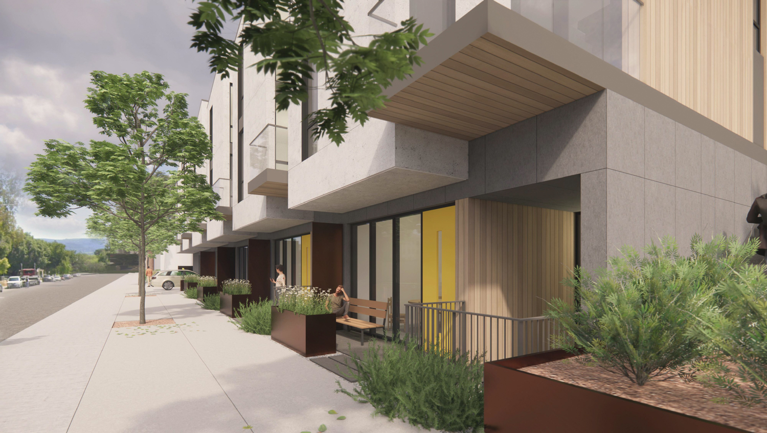 300 Lambert Avenue townhouse entrance, rendering by Hayes Group Architects