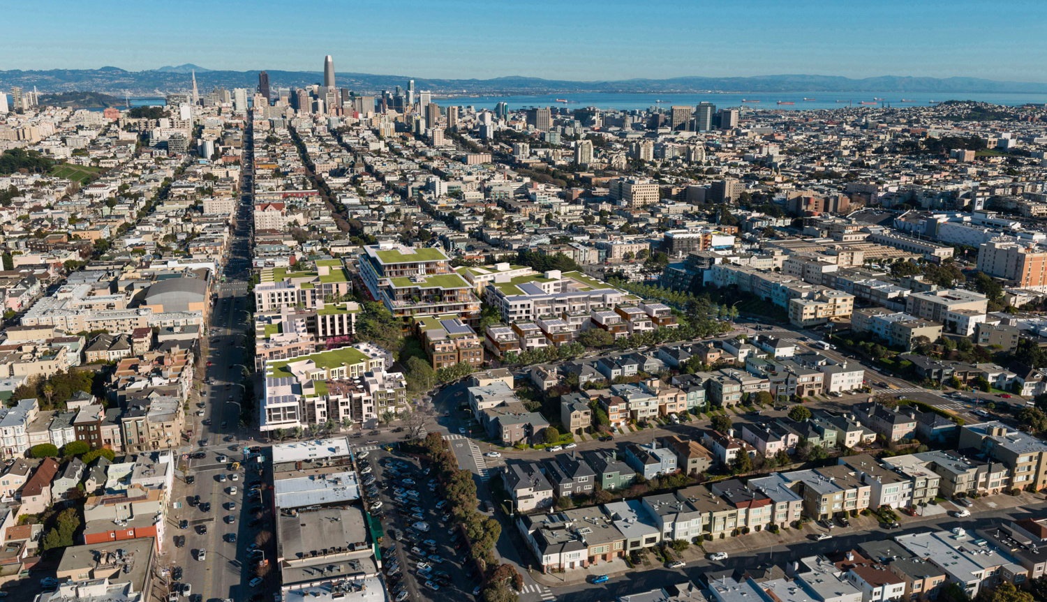3333 California Street aerial perspective looking towards downtown
