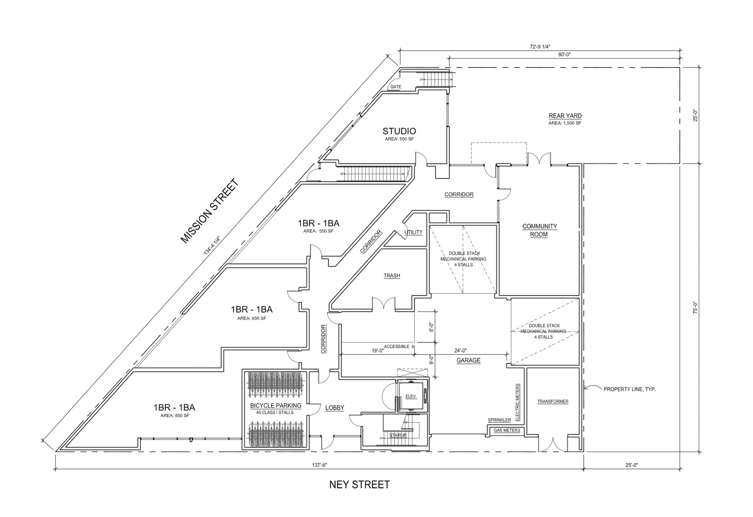 4199 Mission Street ground-level floor plan, illustration by Gary Gee Architects