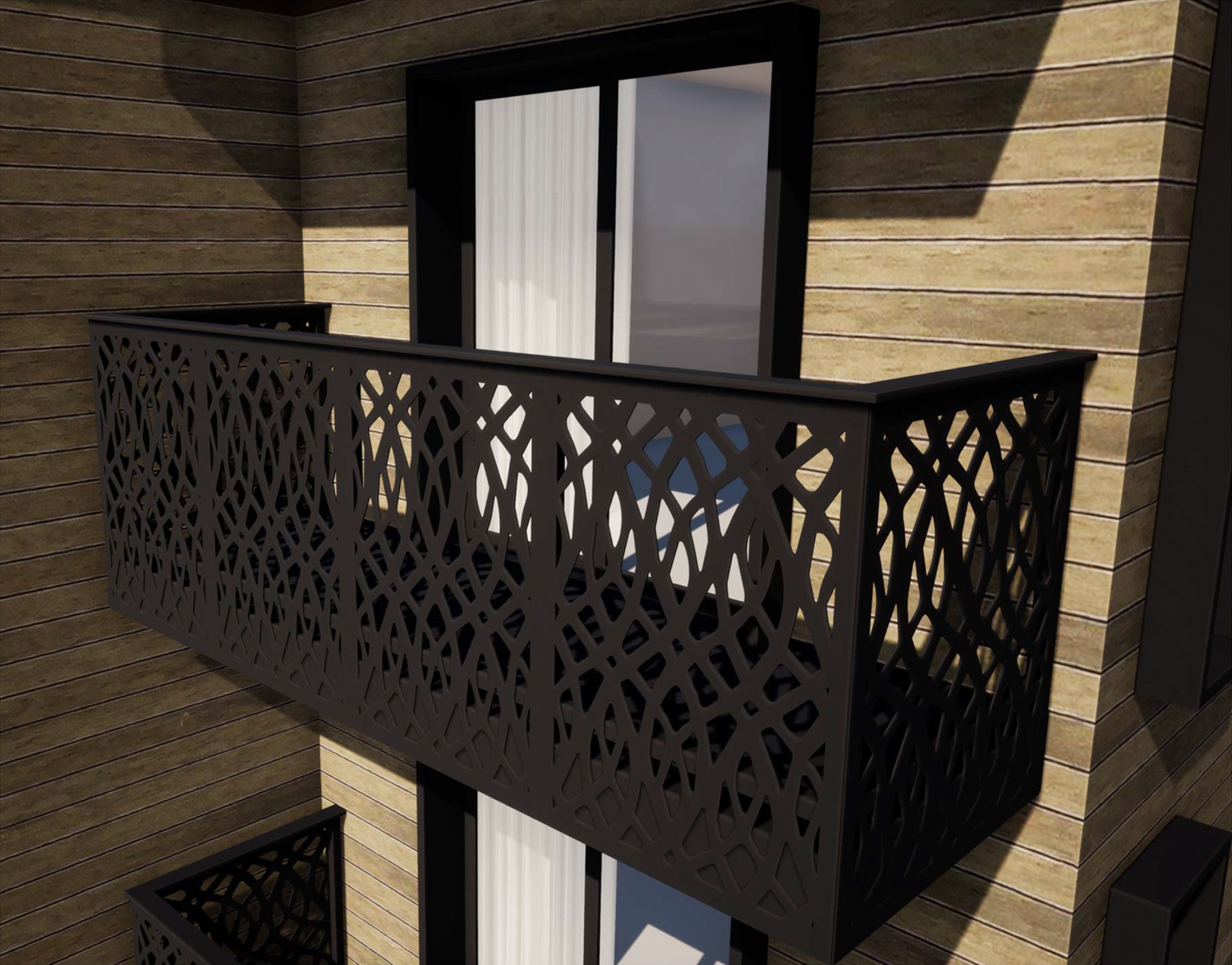 4256 El Camino Real balcony close-up, rendering by T Square Studio