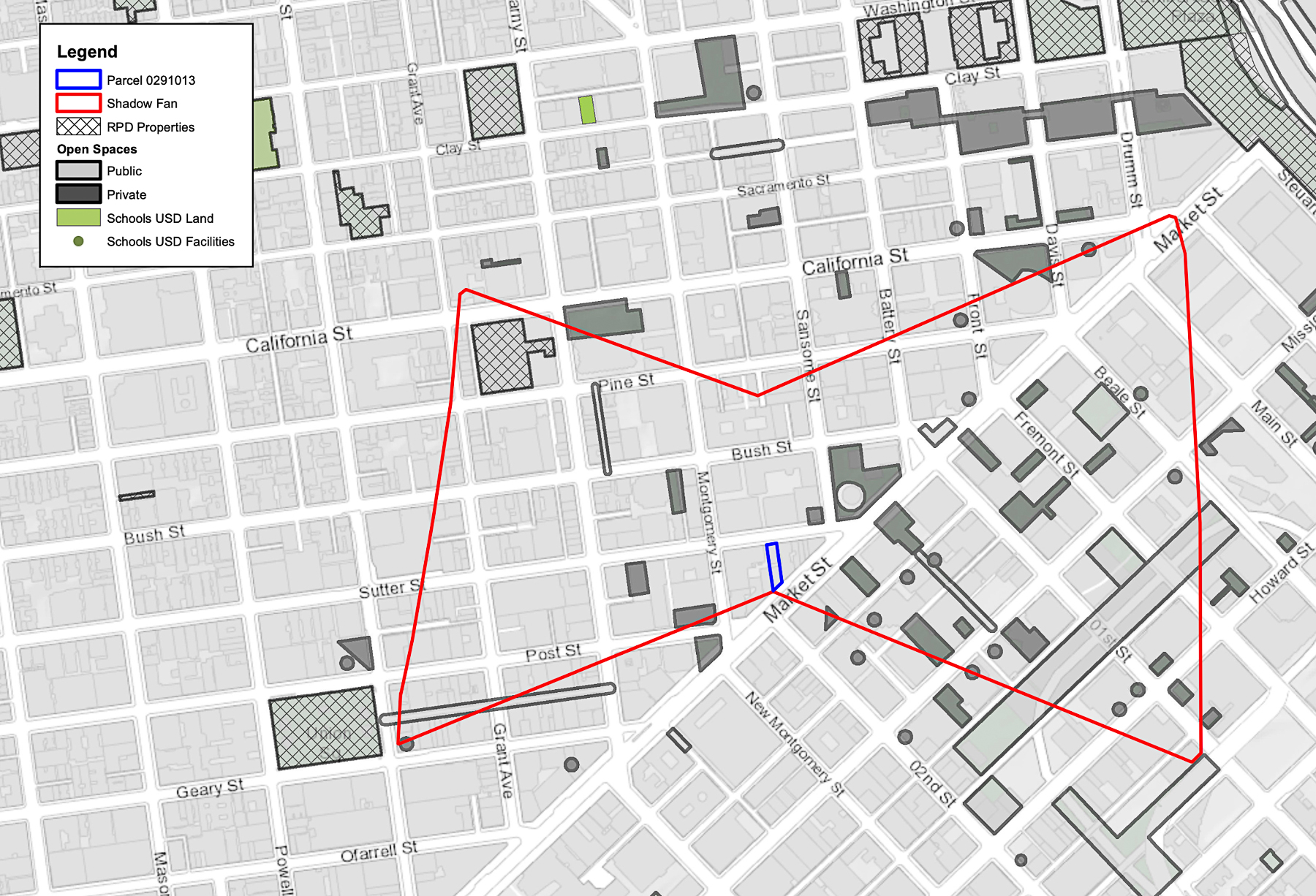570 Market Street preliminary shadow fan map circa June 2019