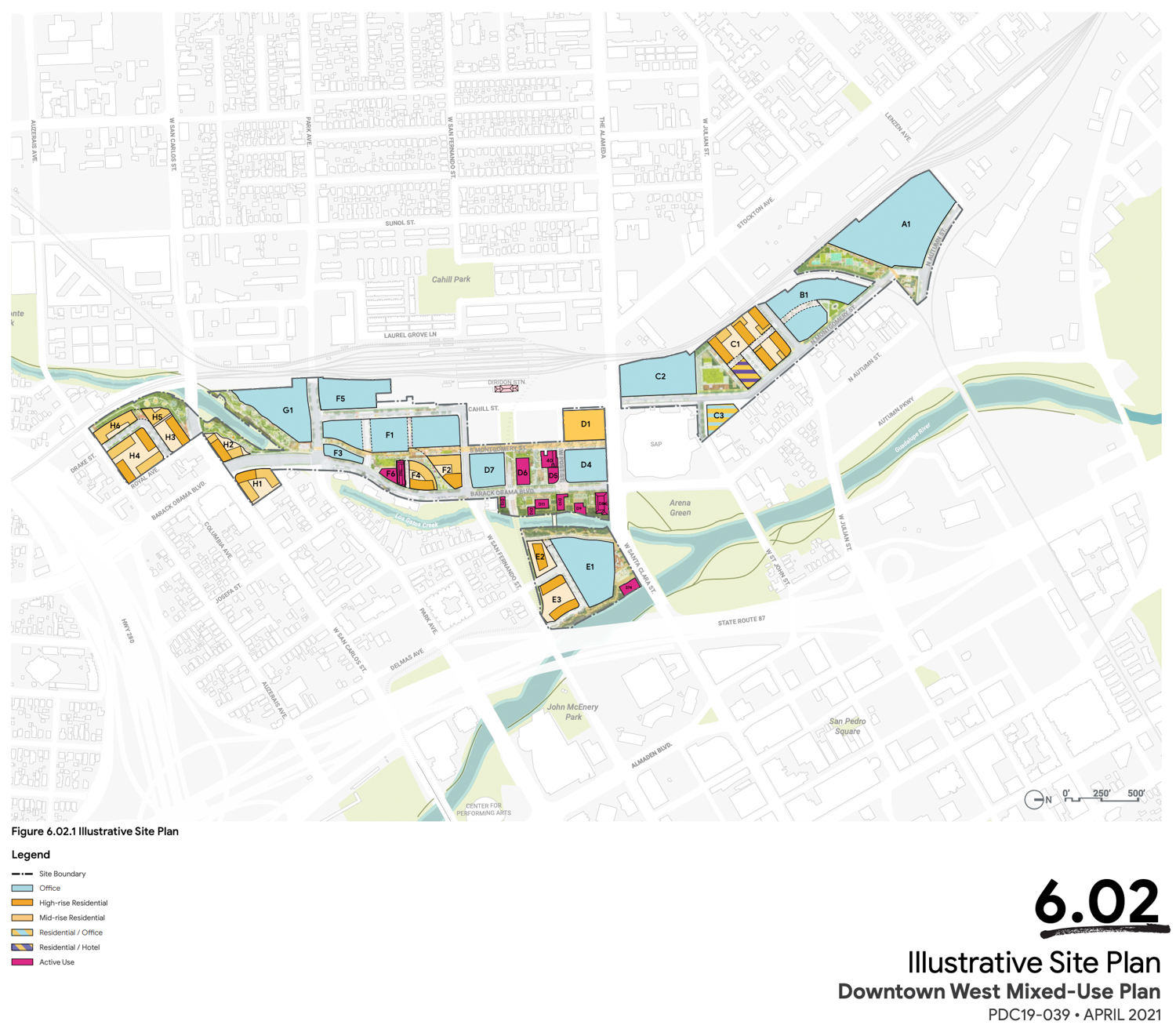 Downtown West land use map, illustration via San Jose Planning Department